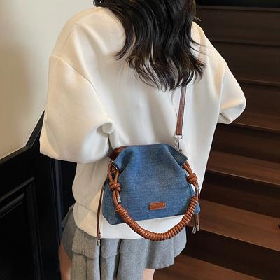 Denim Handbag Women's New Niche Shoulder Bag Crossbody Bucket Bag Mobile Phone Bag