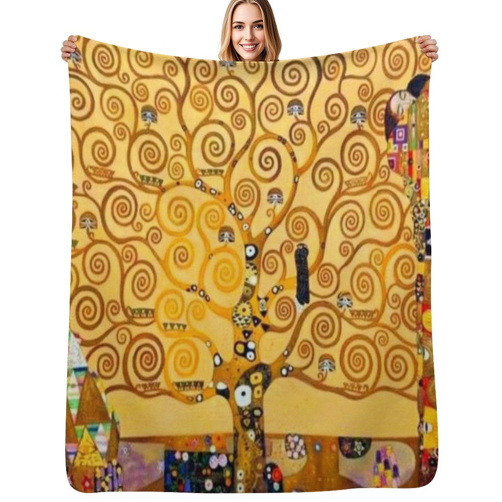 Gustav Klimt tree of life Throw Blanket Anti Shedding Soft Fuzzy Blanket for Home 102x76cm(40x30in)