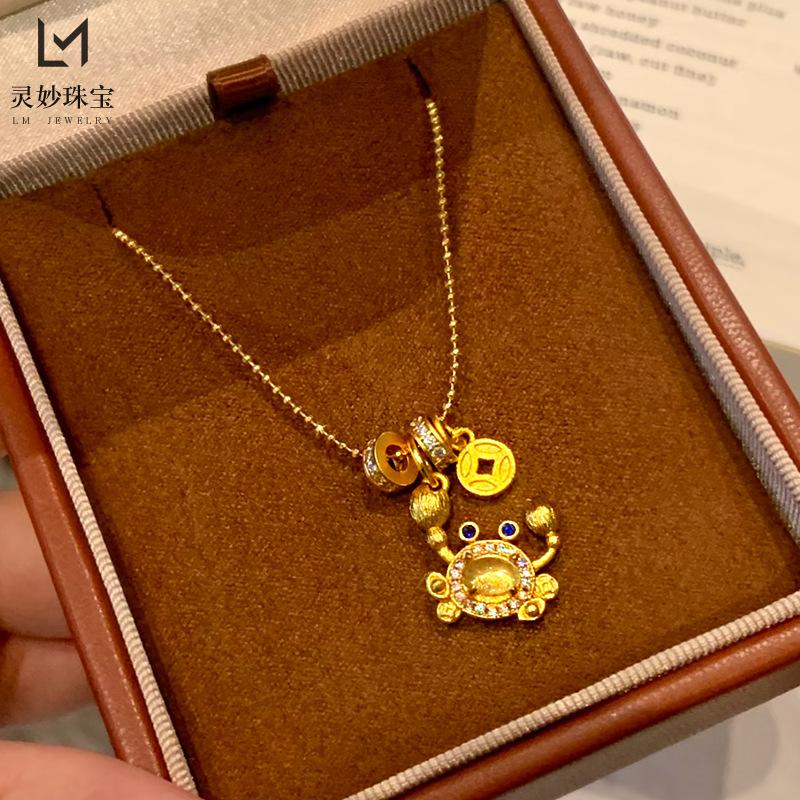 

Real Gold Store Same Style Women s Gold Necklace Diamond Brushed Crab Pendant Collarbone Chain Luxury Jewelry 45cm&Light Yellow Gold Color