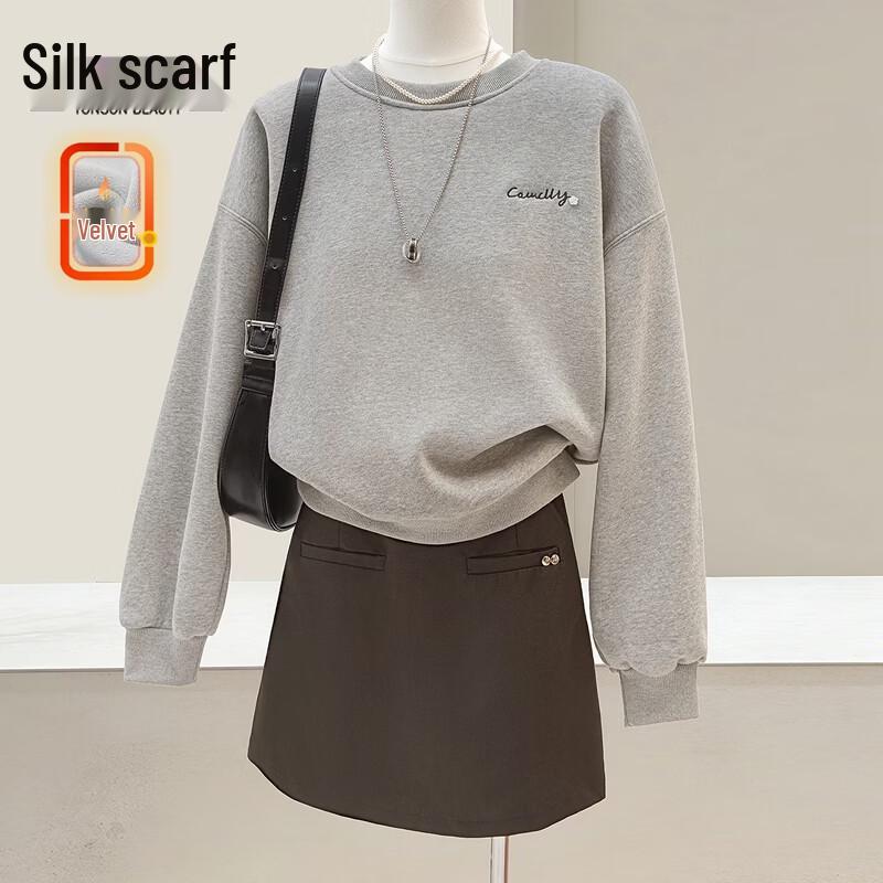 

Sibaishe Women s Preppy Letter Embroidered Fleece Sweatshirt One Size