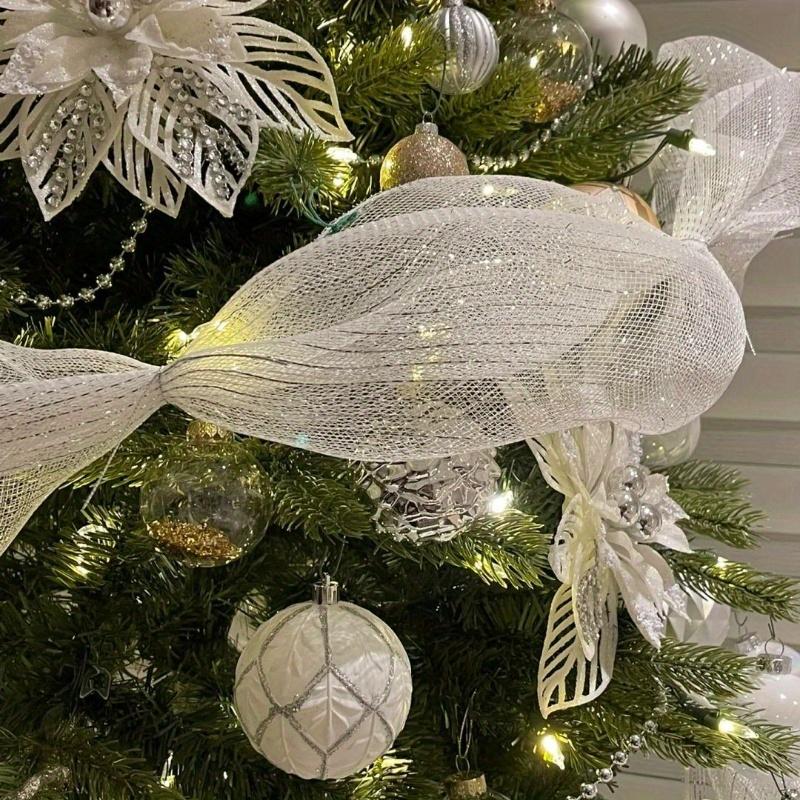 1 Roll 10 Yards Christmas Tulle Champagne Golden Christmas Tree Decorative Mesh for DIY Christmas Wreaths Holiday Decoration