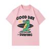 Men's 100% Cotton Crew Neck Short Sleeve T-Shirt, Funny Good Day For Surfing Cartoon Crocodile Printed Casual Lightweight Tee for Daily Summer Wear