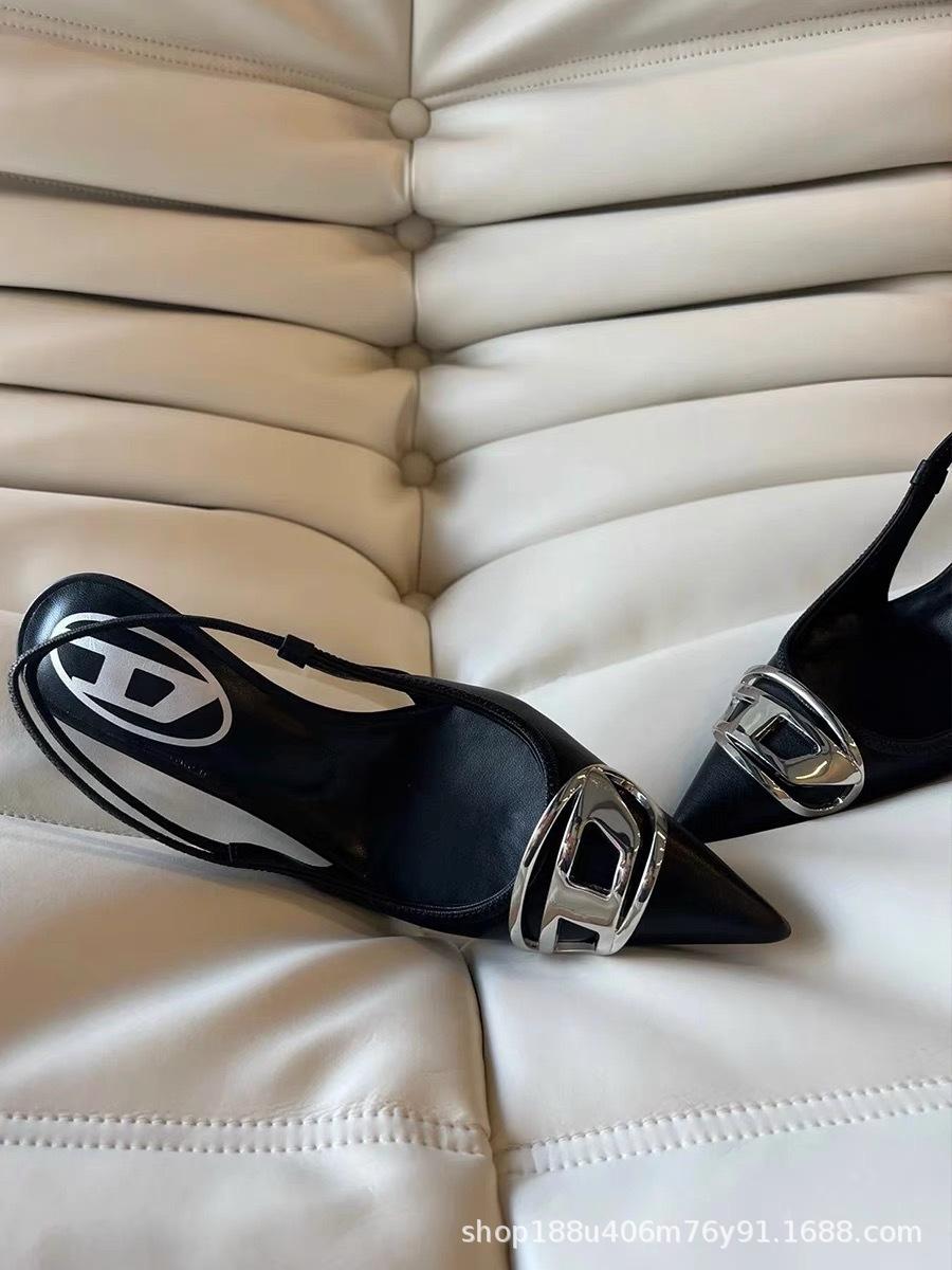 

Pointed thin heels, metal buckle high heels, spring and summer 2025 new models, dignitaries, sexy back empty black single shoes women 40