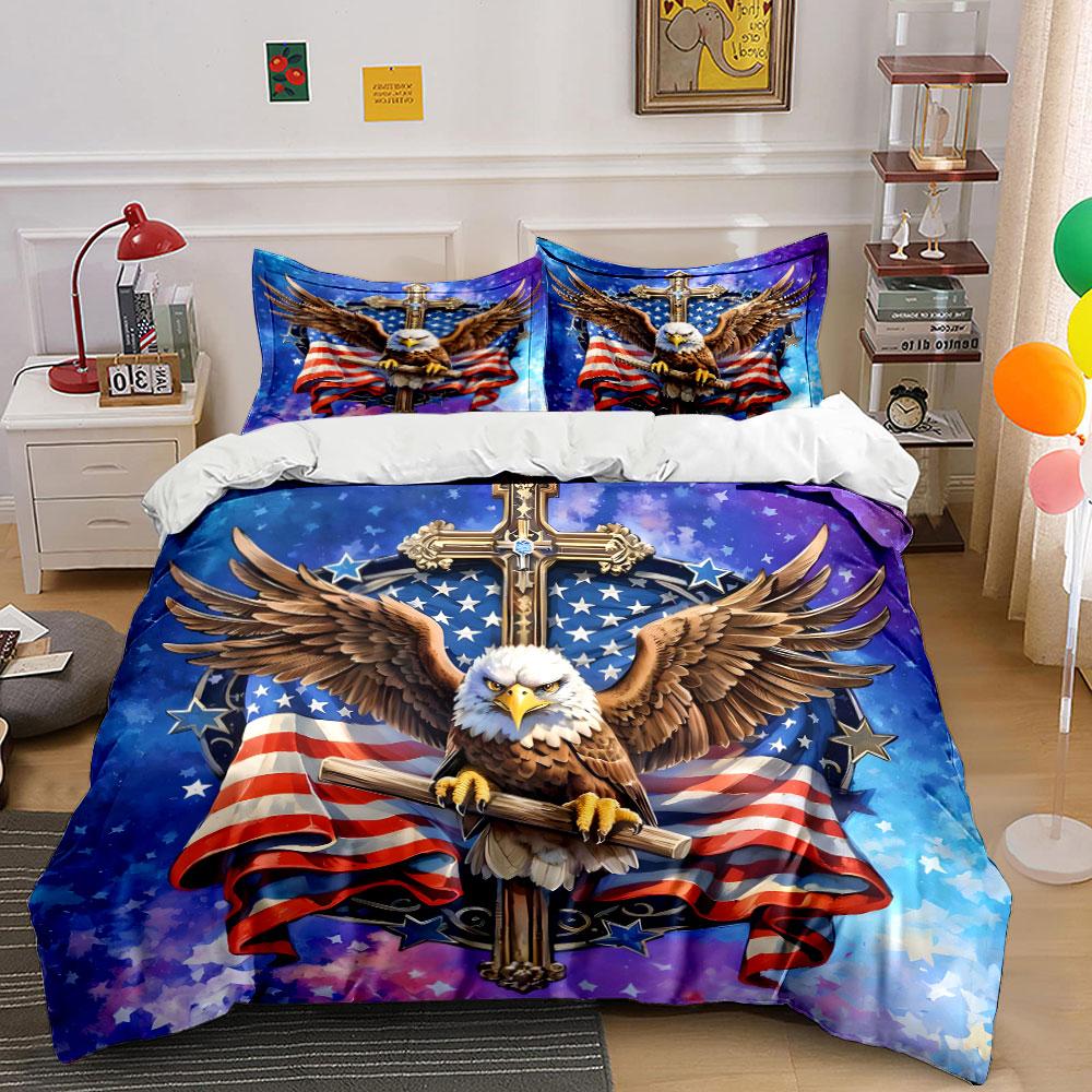 Patriotic Eagle Wall Decor Set Multiple Sizes Kid'S And Adults' Bedroom Exquisite 3Pc Bedding Set, Gift