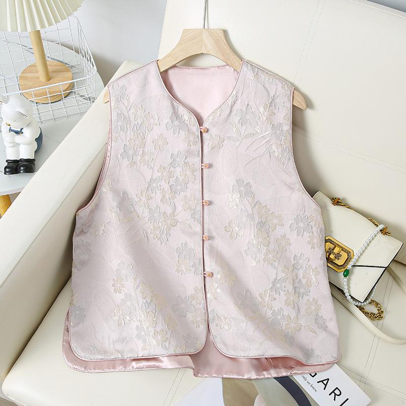 Autumn new national style retro jacquard vest women's stand-up collar sleeveless vest spring and autumn vest buckle vest top