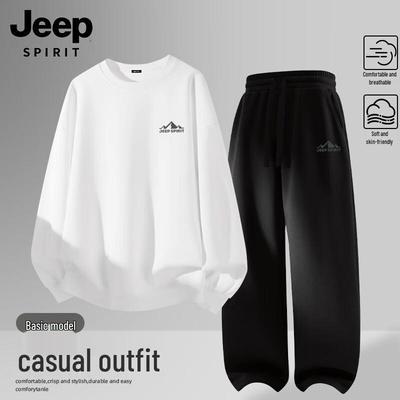 JEEP SPIRIT Men's Hoodless Sweatshirt & Casual Pants Set