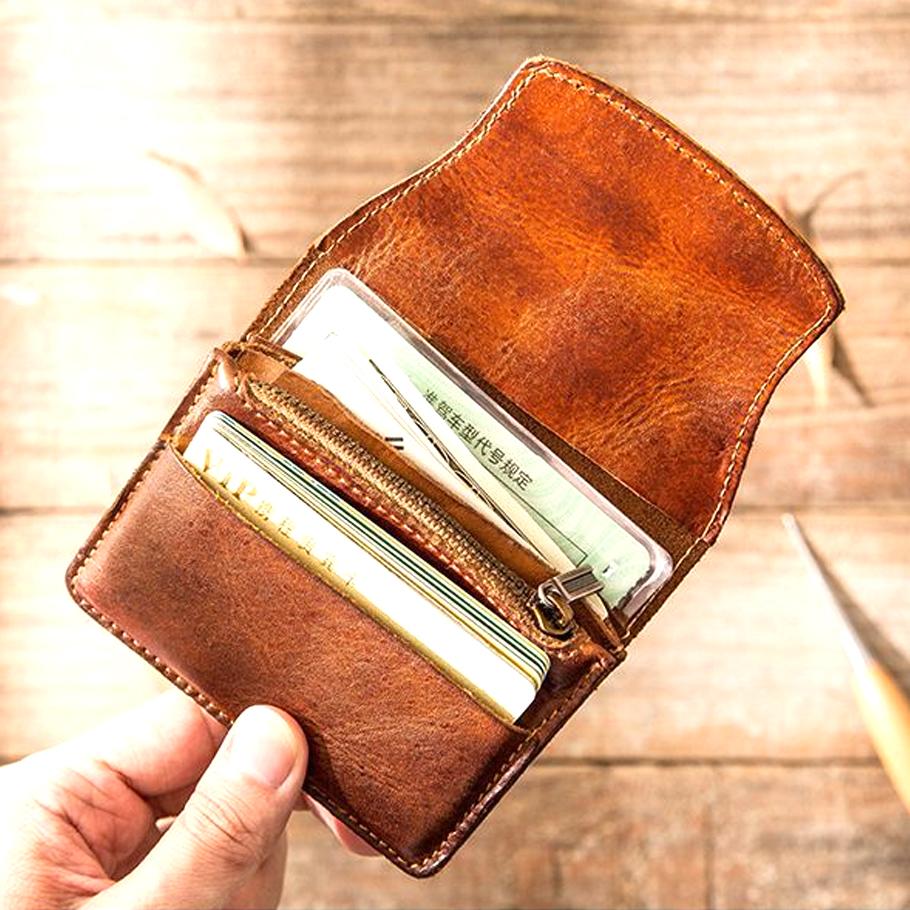 ארנק עור רטרו לגברים ולנשים שכבה ראשונה עור פרה רב-תכליתי אישי קטן תיק כרטיסים עבודת יד עור טהור נשים