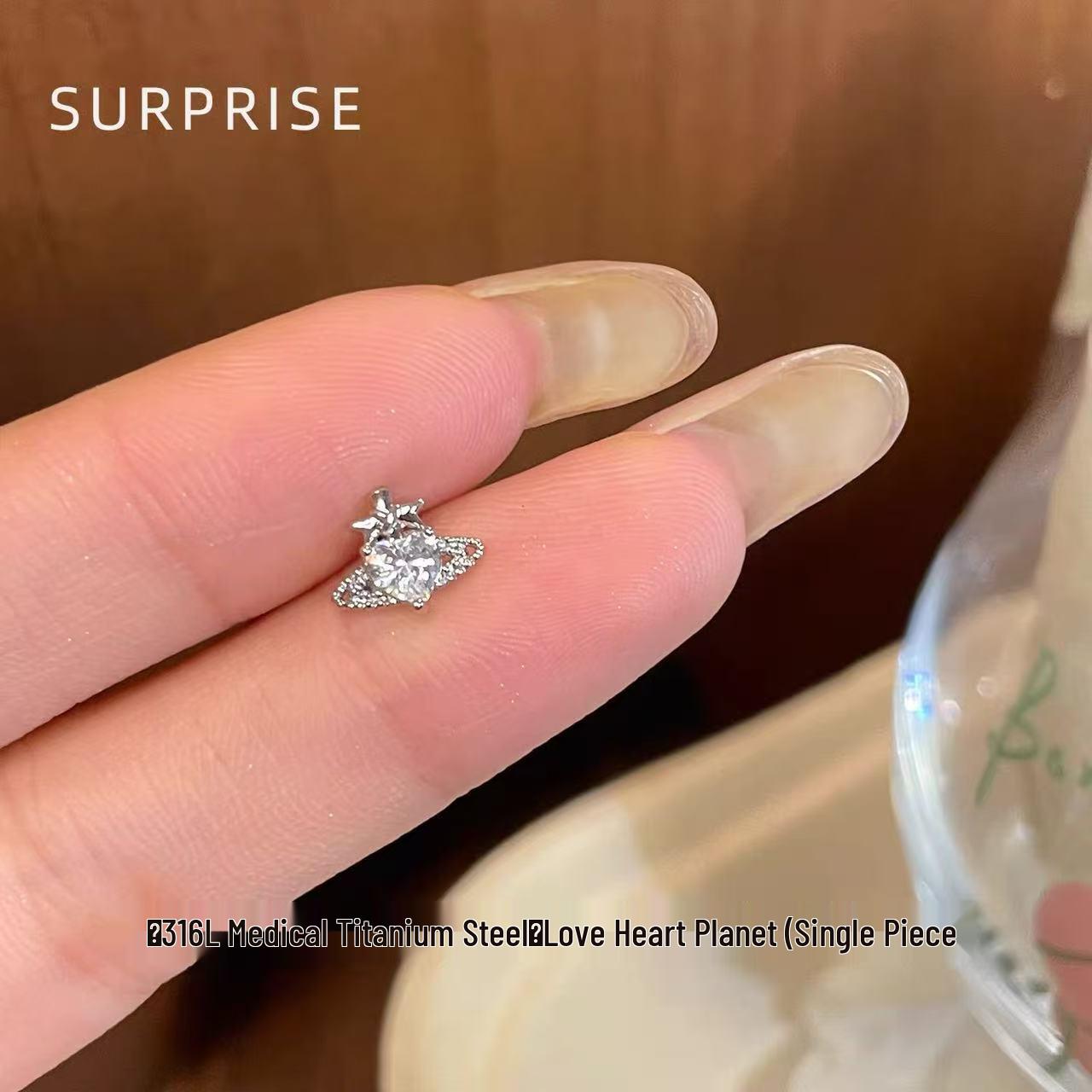 Зимний бестселлер: Сердце Сатурна Алмазные Серьги-Гвоздики из Нержавеющей Стали с Медными Звездными Акцентами