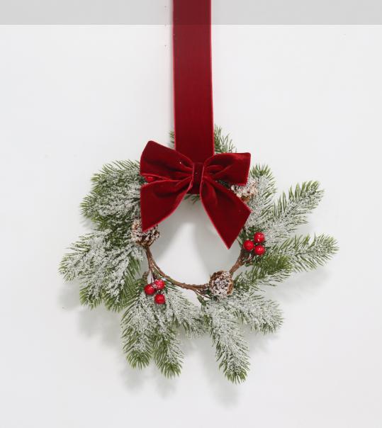 Weihnachtskranz für Schränke Küche, 11 Zoll Hängende Kleine Weihnachtskränze mit Roten Schleifen Zeder-Bra