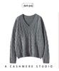 Women's V-Neck Loose Cable Knit Wool Sweater - Winter 2024 Casual Pullover Knitwear