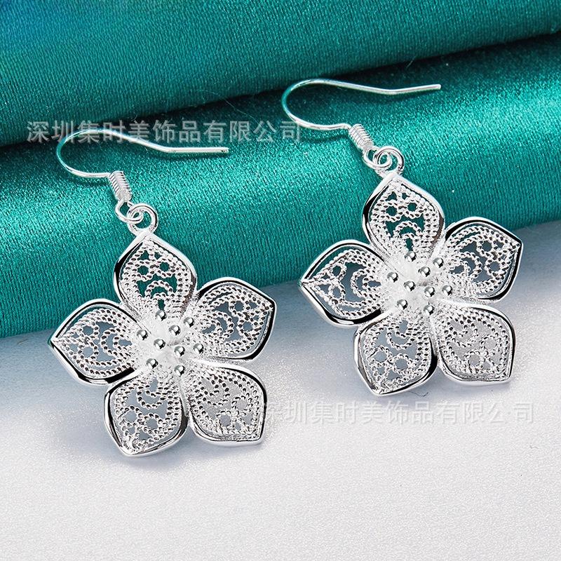 Silver Openwork Floral Earrings, Trendy Women s Jewelry.