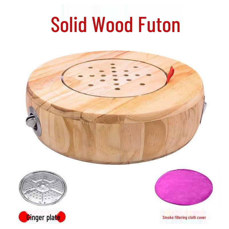 Solid Wood Moxibustion Stool with Cushion for Home Use