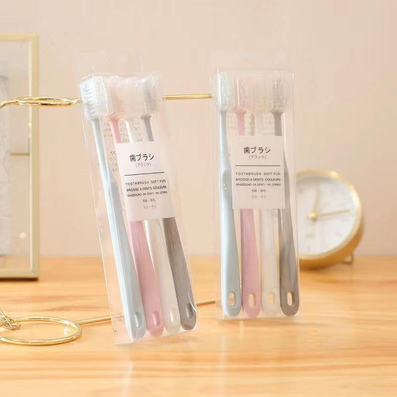 Macaron Bamboo Charcoal Toothbrush Set: 4 Large-Head, Ultra-Soft Bristle Brushes for Men & Women