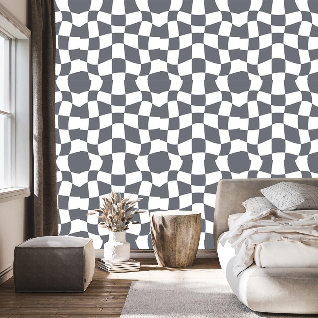 Wallpaper Casual Checkerboard Gray and White 50x1000