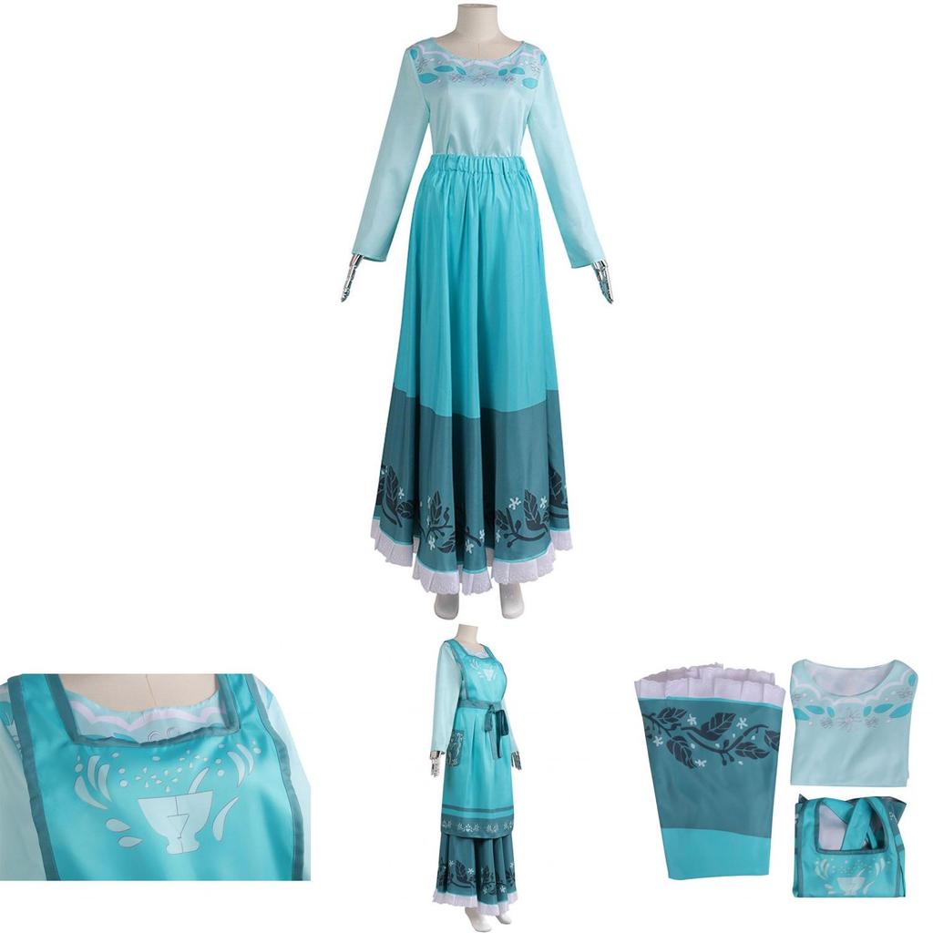 Encanto Julieta Madrigal Cosplay Kleid Kostüm Für Frauen Blumendruck Rundhalsausschnitt Kurzarm Midi Kleid Komplettanzug Outfit