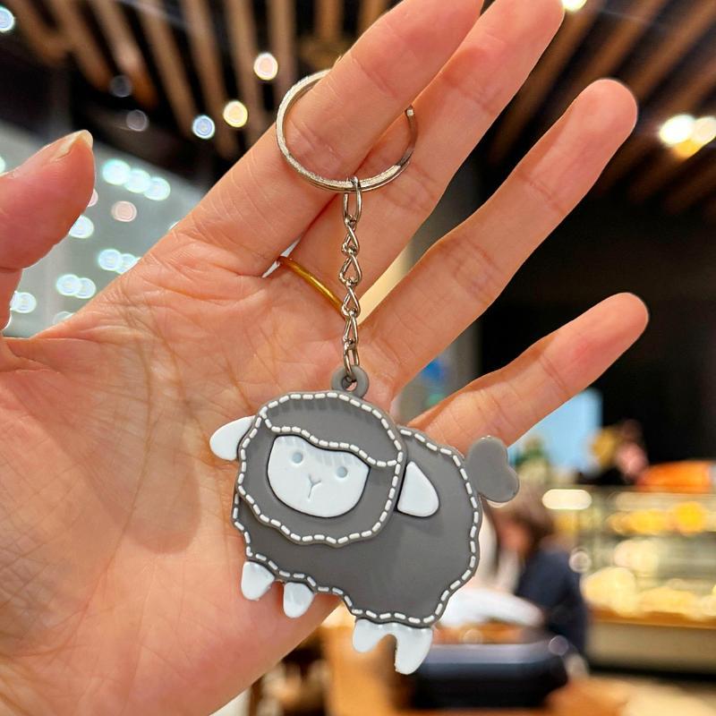 Soft White Sheep Keychain Cartoon Pu Leather Pendant Durable Bag Charm For Women Car Key Holiday Gift