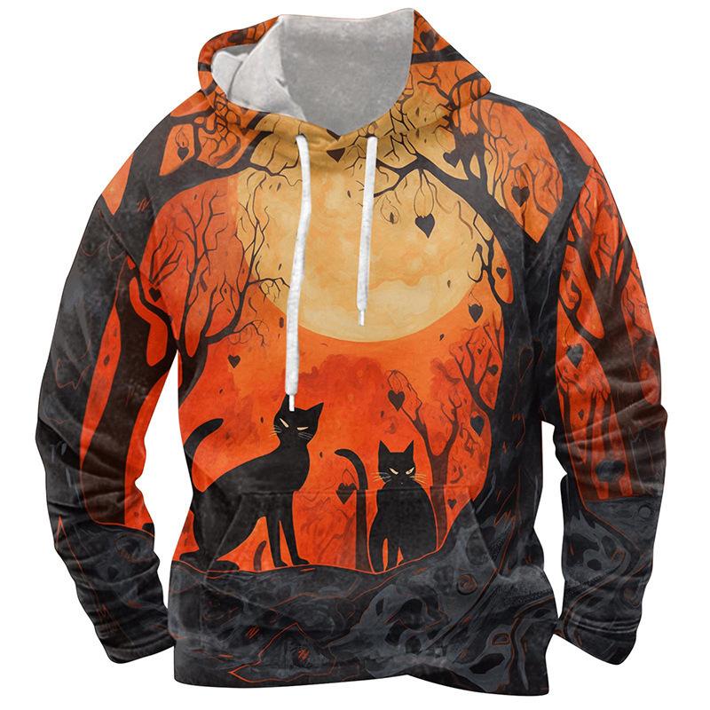 Frühling und Herbst Neuer Herren-Hoodie Halloween 3D-gedruckter Hoodie Herren Locker Lässig Langärmliger Sport-Hoodie Übergröße