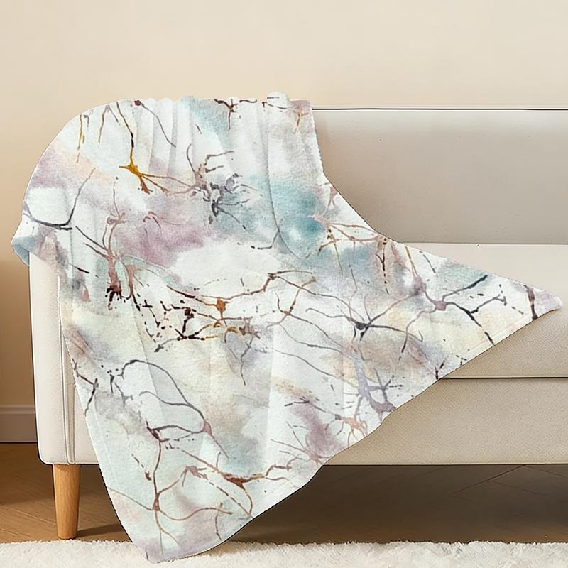Printed Flannel Fleece Throw Abstract Art Watercolor Texture, Super Soft Skin-friendly, Warm Cozy Home Blanket for Halloween & Christmas