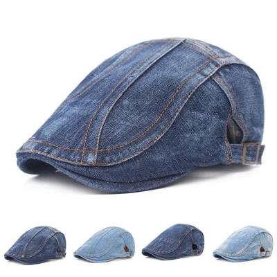 2023 gewaschene Denim-Hüte Frühling Herbst Newsboy Beret Caps Irish Buckle Cabbie Hat Duckbill Visor Flat Cap für Männer