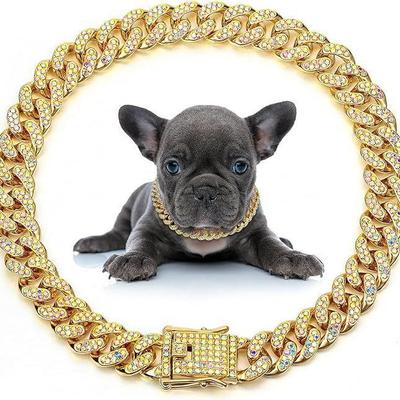 13mm Diamantbesetzte kubanische Goldkette Haustierhalsband - Mode Hip Hop Choker für Katzen und Hunde