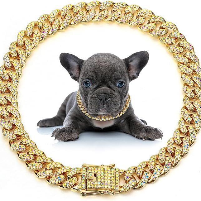 13mm Cuban Gouden Ketting met Diamanten Studs Huisdier Halsketting - Mode Hip Hop Choker voor Katten en Honden