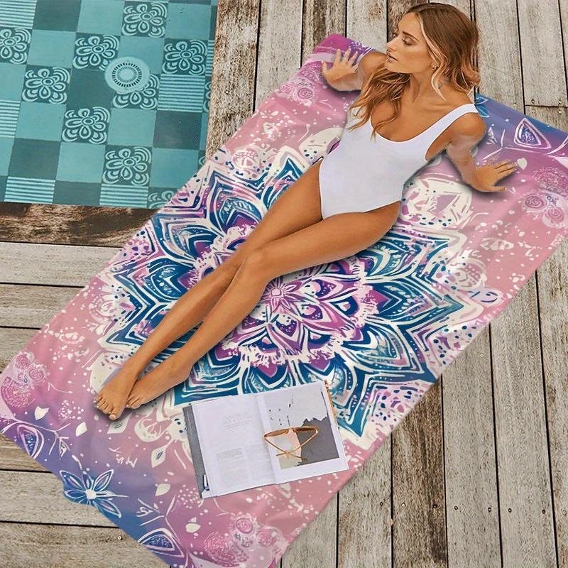 Bohemian Oversized Mandala Beach Towel - Quick Dry,Vibrant Mandala Design in Pink & Blue, Perfect for Travel Outdoor Adventures