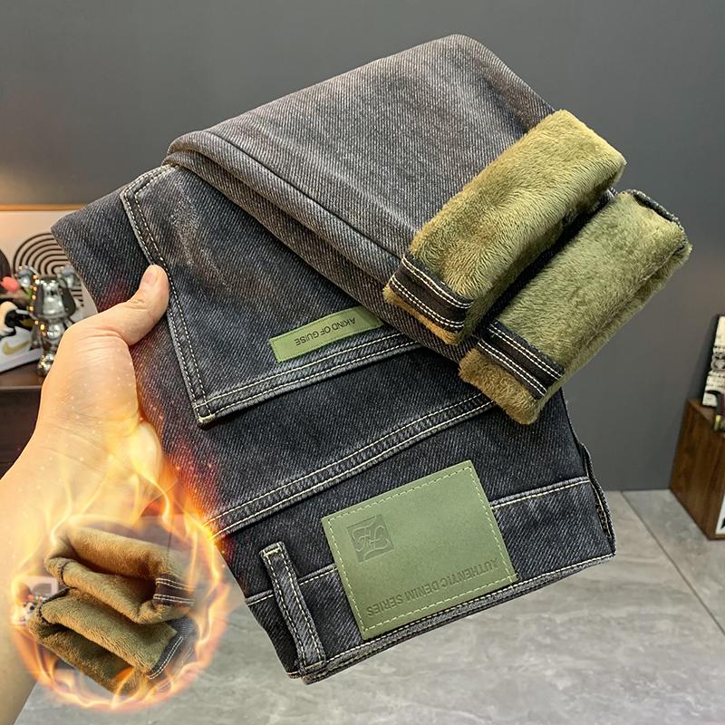 

Высококачественные толстые мягкие теплые джинсы для отдыха для мужчин с флисовой подкладкой 2024 года, облегающие брюки Harlan Tappered Pants на осень и зиму 36 чёрный