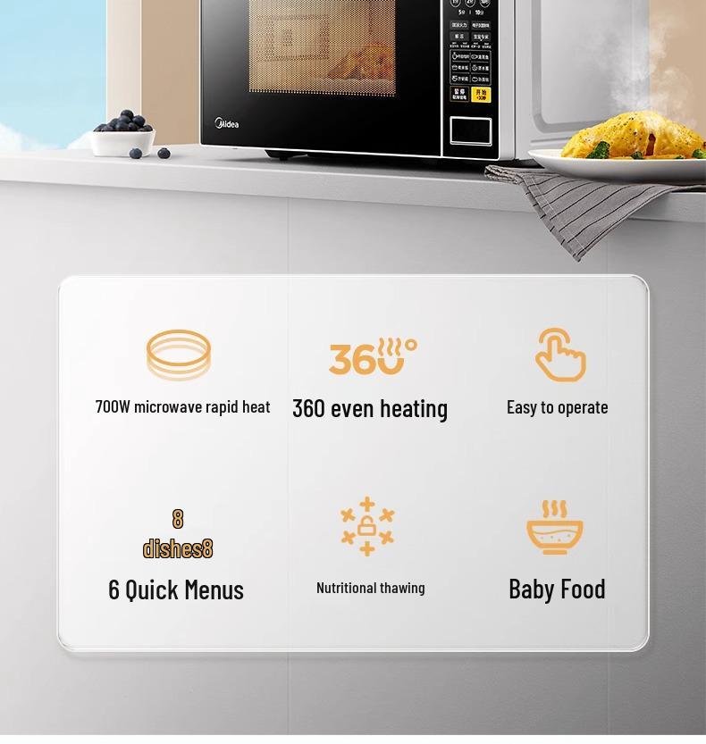 Midea 20L Intelligent Turntable Microwave Oven - Compact & Even Heating