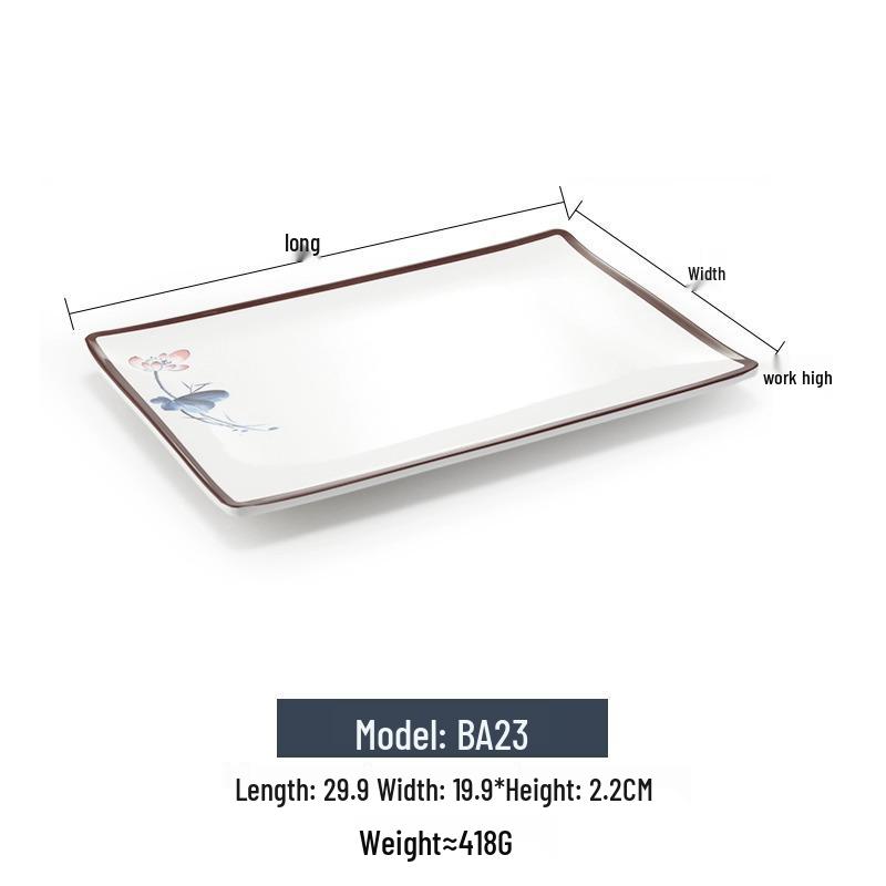 Melamine Rectangular Imitation Porcelain Plate for Sushi, BBQ, Cold Dishes - Commercial Use.