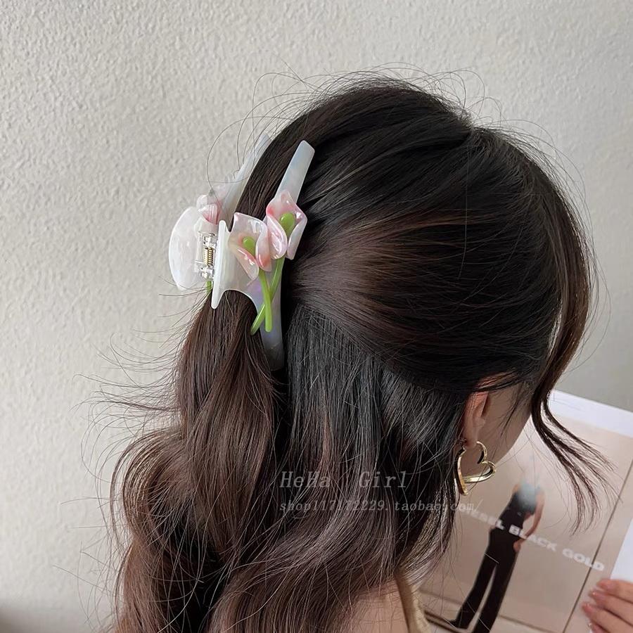 Korea Acetate Tulip Flowers Hair Claw Clip for Women Luxury Big Hair Clip Girl Large Leopard Hair Grab Acrylic Hairpins Gifts