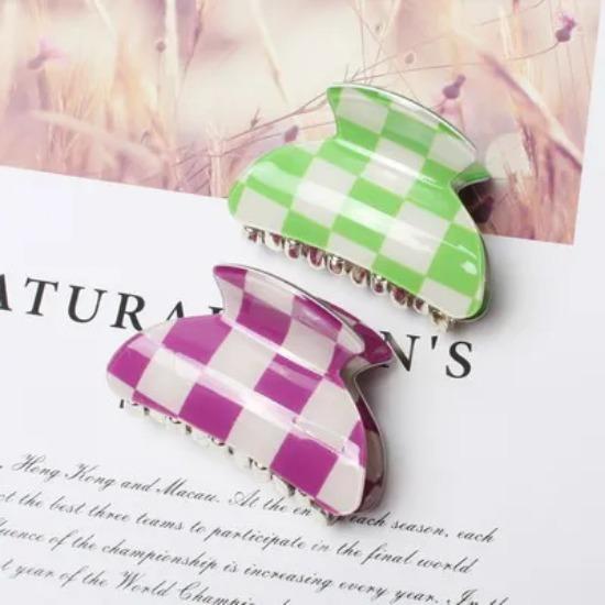 2 Pezzi Pinze per Capelli a Scacchiera per Donna Ragazza Dolci Fermagli per Capelli in Acrilico Carini Fermaglio per Capelli Solido a Granchio Accessori per Capelli alla Moda