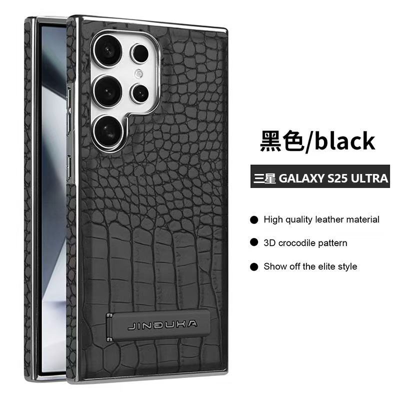 S25 Ultra Electroplated Crocodile Texture Leather Magnetic Phone Case for Samsung Galaxy S24 Ultra S23 Plus Bracket Stand Cover