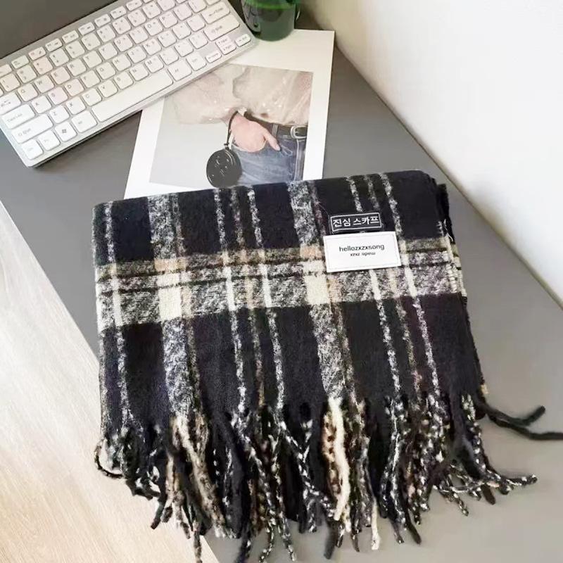 Autumn and Winter Scarves Women's Winter High-end Scarves Thickened and Warm Tonglu Imitation Cashmere Plaid Scarves