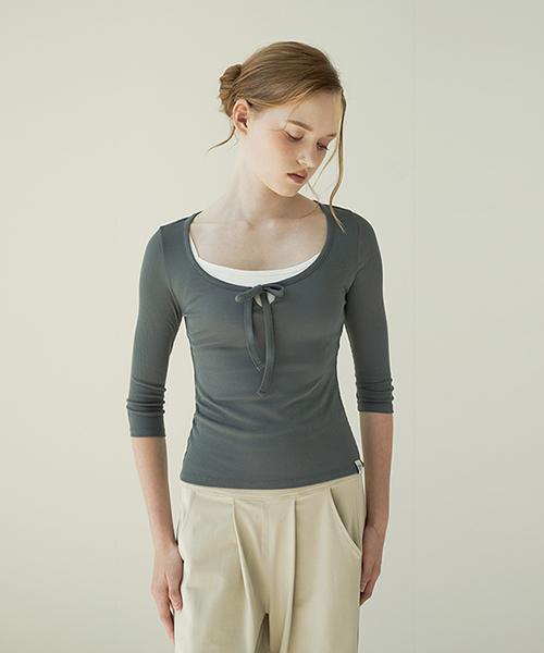 Reina Mora Shell String U-Neck 3/4 Sleeve Balsam Green 2