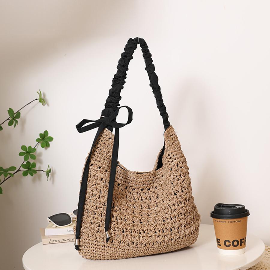 

Summer Crochet Straw Bag for Women Raffia Woven Tote Handbag New Hollow Out Clutch Beach Shoulder Bag for Vacati Casual Totes 27x9x25cm