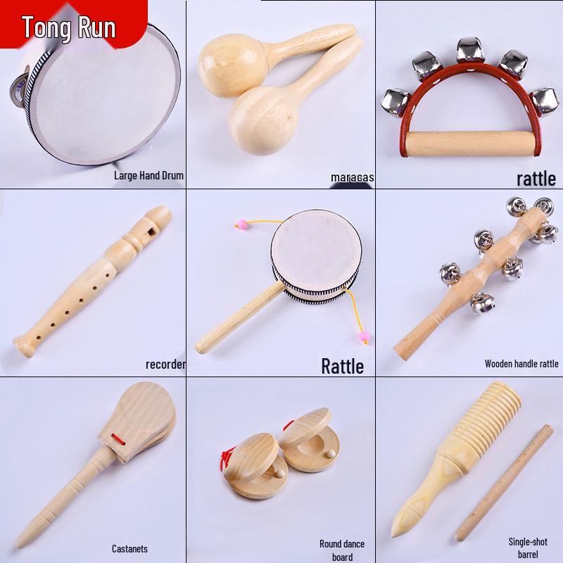Kindergarten Orff Instrument Set: Castanets, Shakers, Tambourine, and Rattle for Music Class Performances -