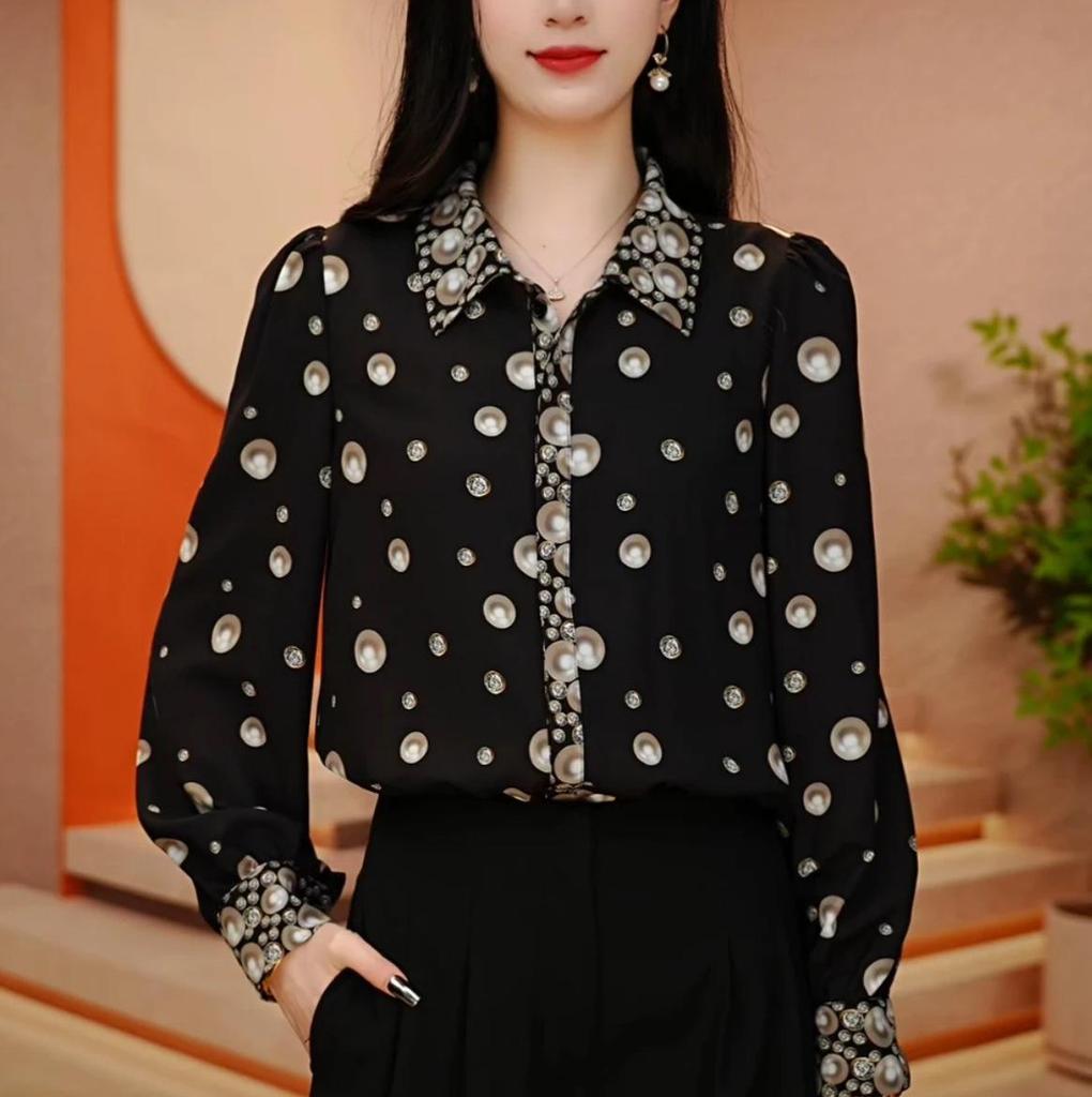2025 Spring Versatile Slim Casual Women's Printed Professional Shirt