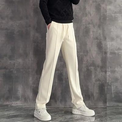 Straight-leg Simple Casual Pants Men Loose Wide-leg High Street Solid Versatile Sweatpants Elastic High-waist Fashion Trousers