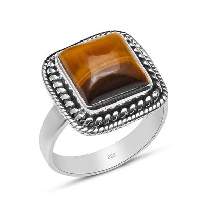 10X10 MM Cushion Shape Tiger Eye 925 Sterling Silver Handmade Ring For Women & Girls Size 5 To 12