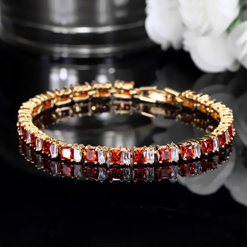 Jewelry, Environmentally Friendly Copper Electroplated Real Gold Zircon Bracelet, Inlaid Zircon Gemstone Jewelry.