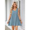 Women's V Neck Sleeveless Solid Mini Dress Loose Flowy Casual Tank Sundress With Side Pockets