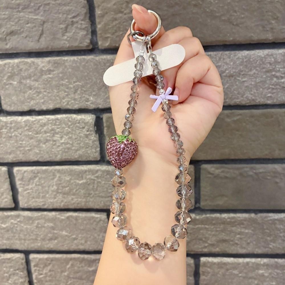 Luxury Mobile Phone Chain Pink Strawberry Phone Lanyard Beaded Phone Bracelet Taking Photo