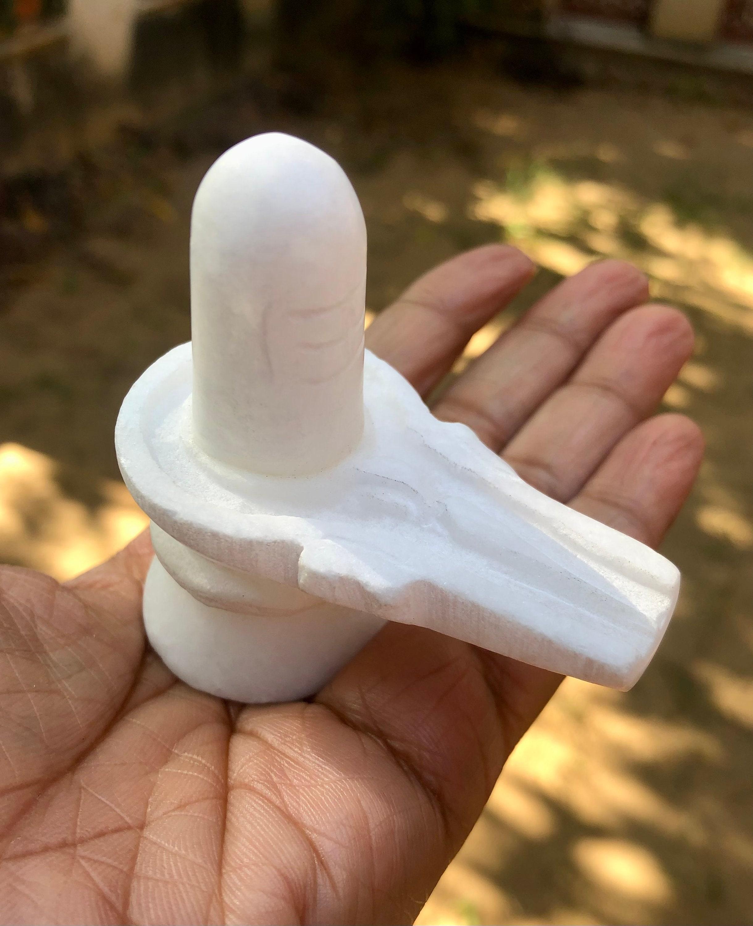 3 Inch Length White Marble Stone Shivling Handmade Hindu God White Shiva Lingam Pooja / Free Ship One Size