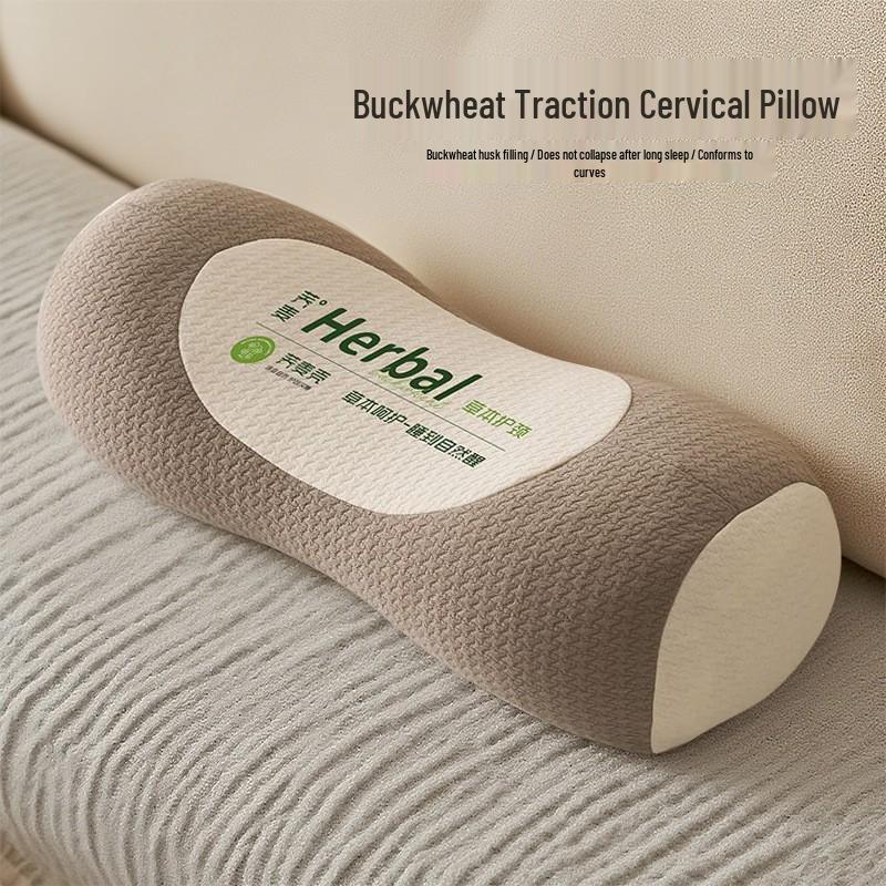 All-Cotton Cylindrical Buckwheat Pillow for Cervical Support and Adult Sleep Aid with Mugwort.