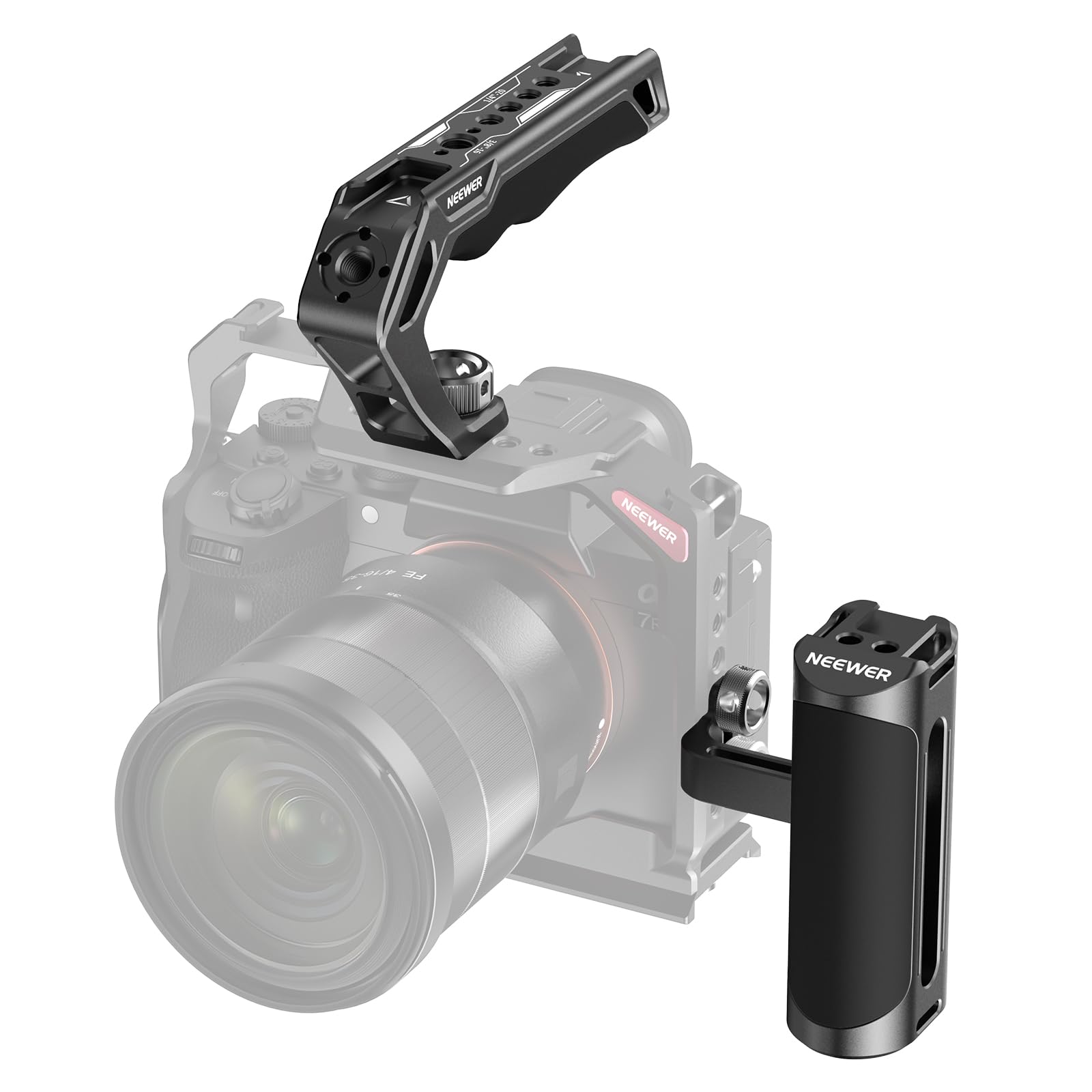 

NEEWER Top Handle Side Handle Grip Kit with ARRI Locating Pins Cold Ergonomic Silicone Hand Grip Compatible with SmallRig Camera Cage Video Rig & 3/8