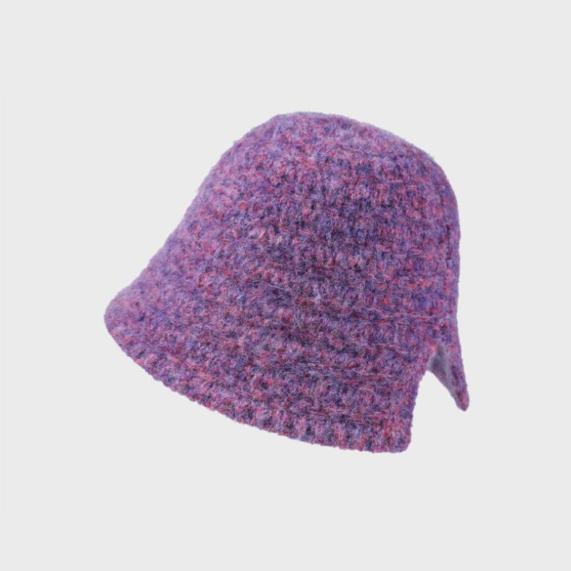 

Knitted Fisherman Hat Women s Autumn Winter Ear Protection Bucket Hat Basin Hat фиолетовый