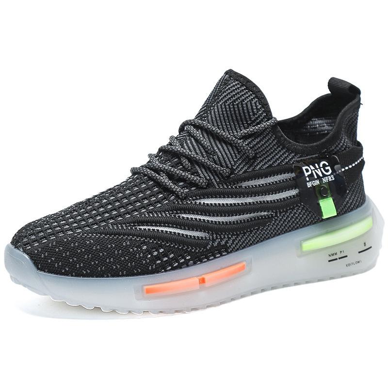 Autumn New Breathable Flying Woven Lace-up Men's Shoes Running Tide Shoes All-match Jelly Bottom Comfortable Casual Student Shoes