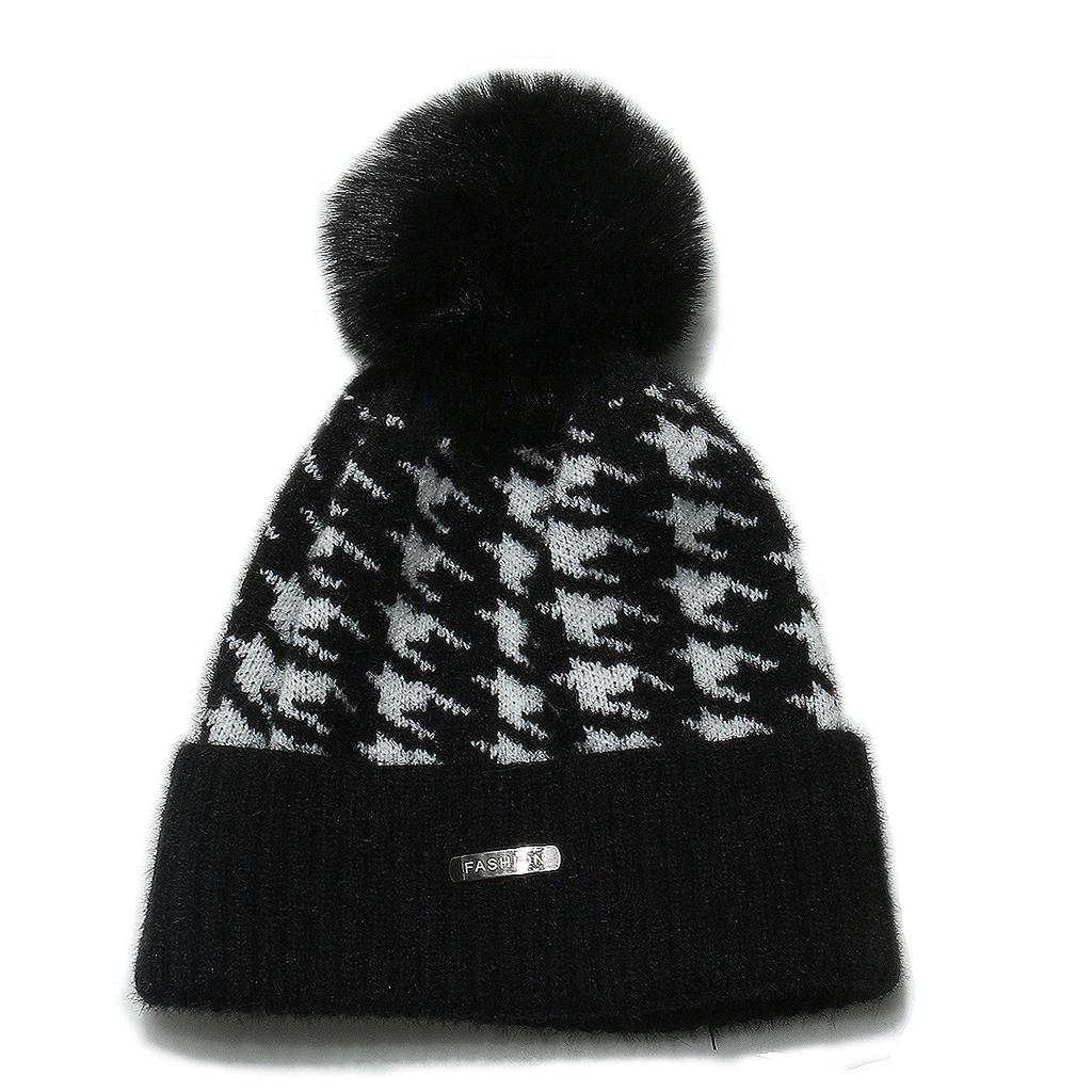 Hat Women's Autumn and Winter New Wool Hat Casual Versatile Trend Winter Hat Thousand Bird Grid Knitted Hat