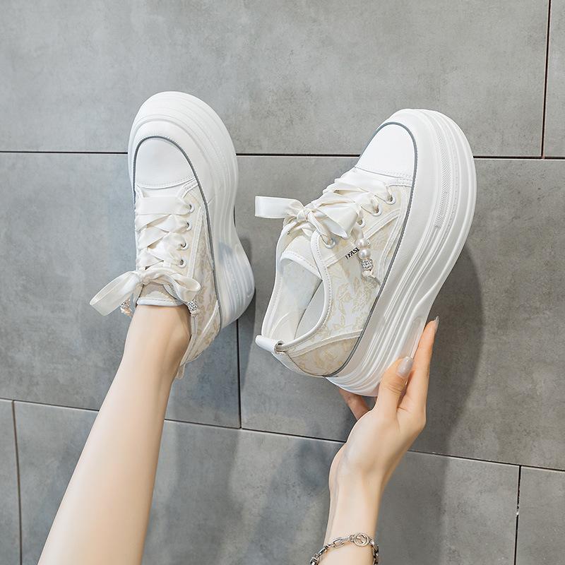 9cm thick-soled inner height-increasing little white shoes women's leather mesh breathable casual sports board shoes women's national style little