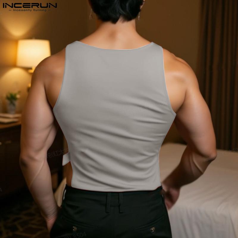 INCERUN Pánská tílka bez rukávů s bočními výřezy, pružná, přiléhavá